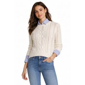 Veronica Beard Surrey Sweater Detachable Collar And Cuffs Cream Blue Size Small